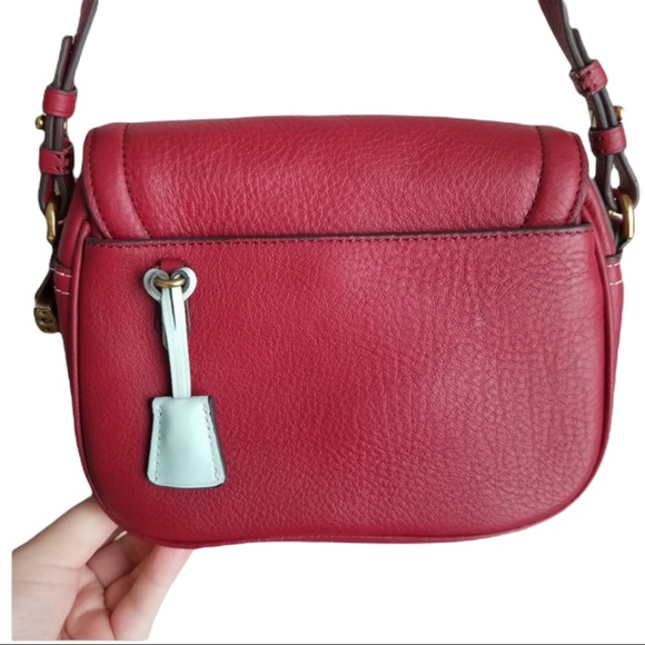 J CREW SIGNET LEATHER CROSSBODY BAG VIVID BURGUNDY - Picture 7 of 14